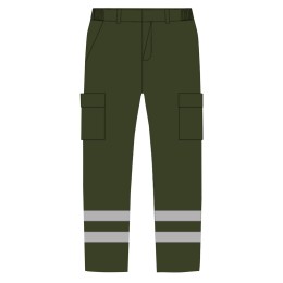 Worker trousers with green reflective strips. Customized work trousers with rubberized ribs on the left and right waist. Reflective strips on the front and rear trousers. 35% Cotton 65% Polyester. Work trousers manufacturer. Canvest-Polyester joint ventur Worker trousers with green reflective strips. Customized work trousers with rubberized ribs on the left and right waist. Reflective strips on the front and rear trousers. 35% Cotton 65% Polyester. Work trousers manufacturer. Canvest-Polyester joint ventur